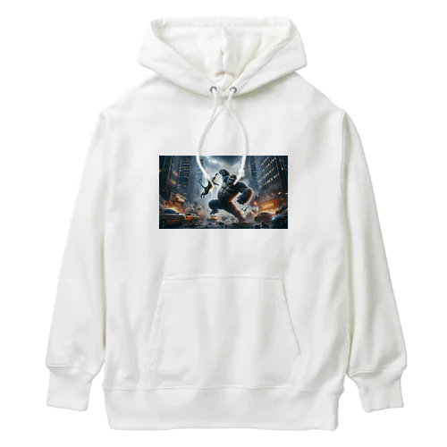 巨大ゴリラと巨大猫の戦い Heavyweight Hoodie