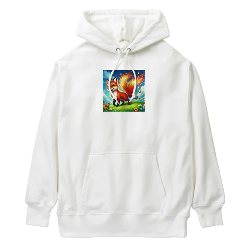 炎を尾を持つ精悍なキツネ Heavyweight Hoodie