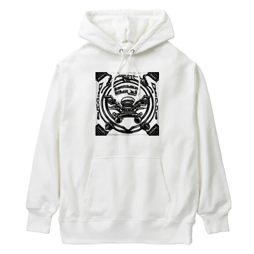 ビンテージオートバイハンドルとメーターパネルのアートワーク Heavyweight Hoodie