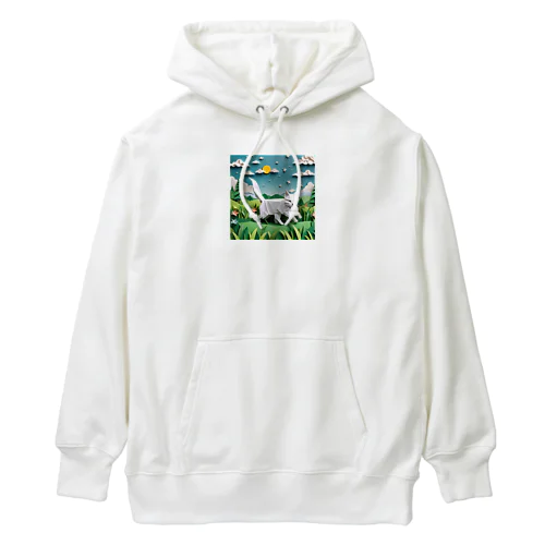 折り紙　草原を駆け回っている猫 Heavyweight Hoodie