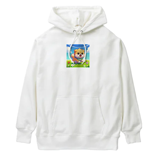 花咲く庭で楽しそうに走る柴犬ちゃん Heavyweight Hoodie