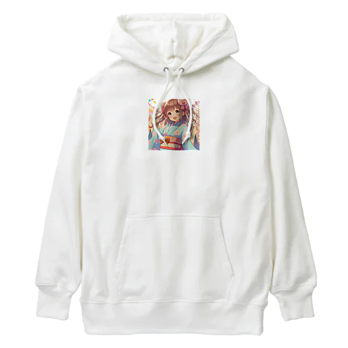 元気いっぱいの浴衣姿の女子高生 Heavyweight Hoodie