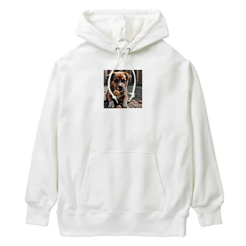 外でおもちゃを噛んでいる犬 dog out  Heavyweight Hoodie