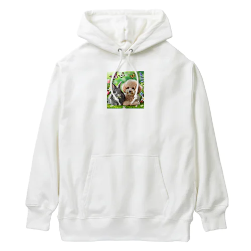 うさぎのネザーランドドワーフと犬のトイプードル Heavyweight Hoodie