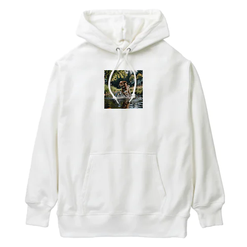 水辺を走る犬 dog runnning on the water Heavyweight Hoodie