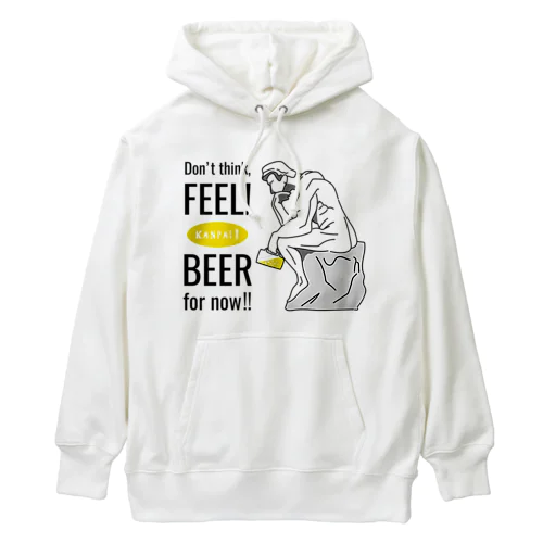 彫刻 × BEER（考える人：考えるな、感じろ! とりあえずビール!!）黒線画 ヘビーウェイトパーカー