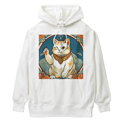 夜のミュシャ風招き猫 Heavyweight Hoodie