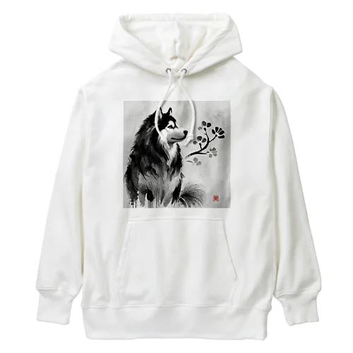 水墨画風シベリアンハスキー Heavyweight Hoodie