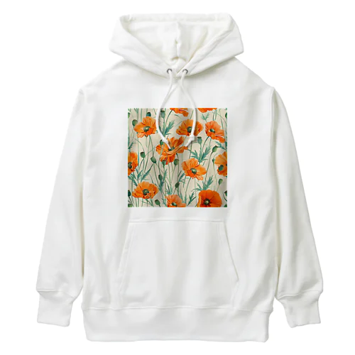 イラスト　色鮮やかなオレンジ色のコスモスの花 Heavyweight Hoodie