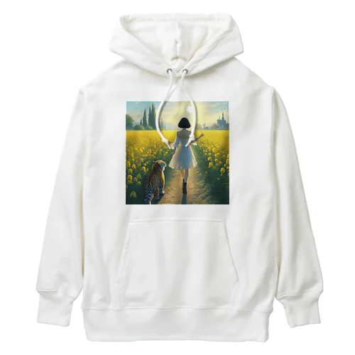 菜の花畑の少女と小虎 Heavyweight Hoodie