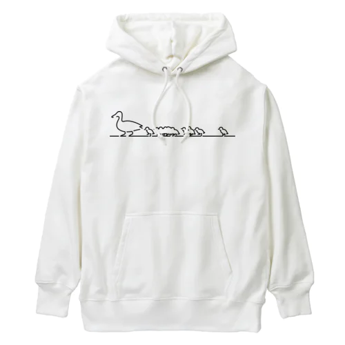 歩くカルガモの親子 黒線 Heavyweight Hoodie