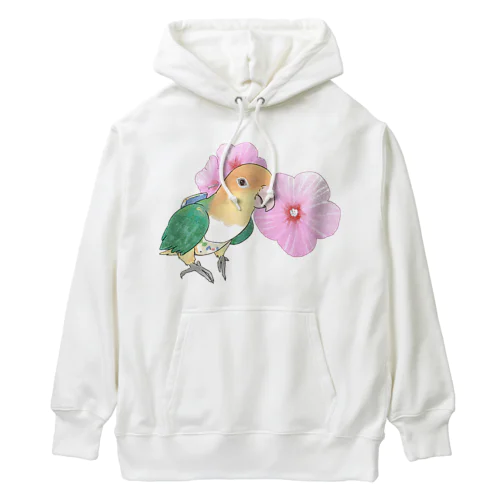 お花とシロハラインコちゃん【まめるりはことり】 Heavyweight Hoodie