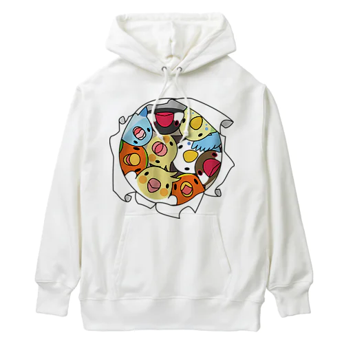 三密です！むちむち鳥まみれ【まめるりはことり】 Heavyweight Hoodie