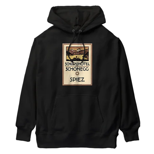 スイス・ベルン州シュピーツのシャトーホテルの古い広告 Heavyweight Hoodie