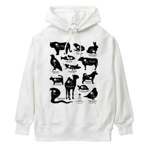 ヨガガイコツ 動物ポーズ シルエット Heavyweight Hoodie