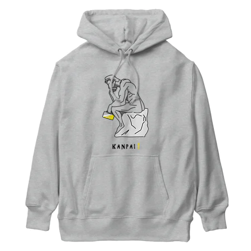 彫刻 × BEER（考える人）黒線画 Heavyweight Hoodie