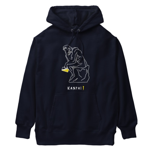 彫刻 × BEER（考える人）白線画 Heavyweight Hoodie
