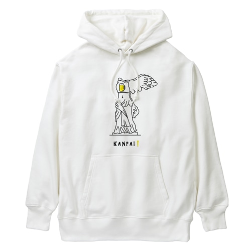 彫刻 × BEER（サモトラケのニケ）黒線画 Heavyweight Hoodie