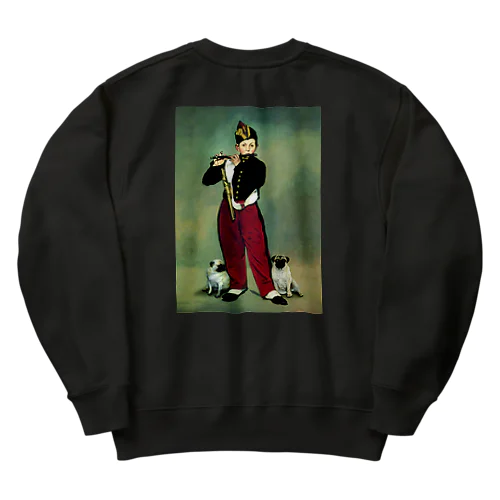 笛を吹く少年の横でパグ座り Heavyweight Crew Neck Sweatshirt