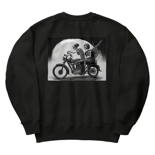 バイクとガイコツ（黒メイン） Heavyweight Crew Neck Sweatshirt