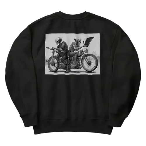 バイクとドクロ（黒メイン） Heavyweight Crew Neck Sweatshirt