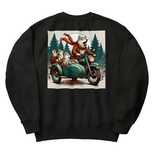 バイクに乗る狼の親子 Heavyweight Crew Neck Sweatshirt