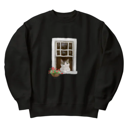 窓辺の猫　①　背景なし Heavyweight Crew Neck Sweatshirt