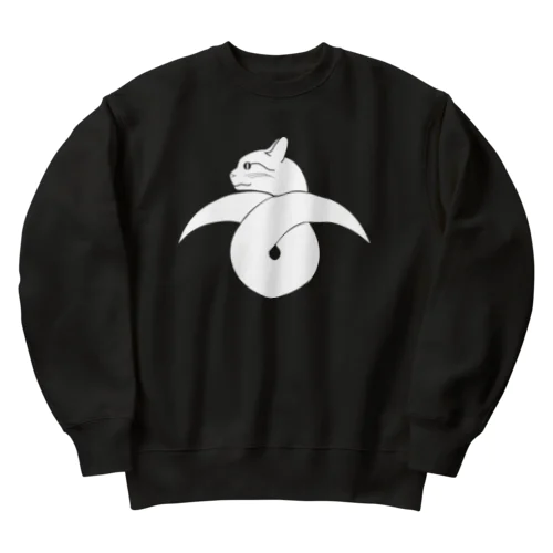 動物家紋。h.t.結び雁がネコ。ホワイト Heavyweight Crew Neck Sweatshirt