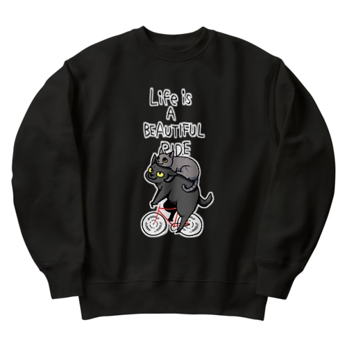 Life is a beautiful ride（黒猫とグレー猫） Heavyweight Crew Neck Sweatshirt