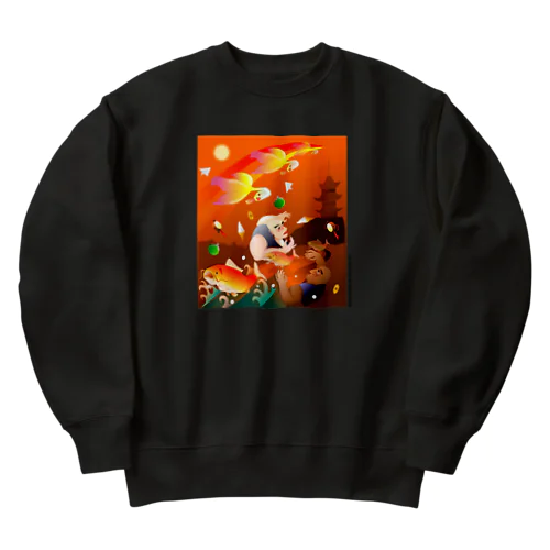 比丘比丘尼密会密漁善図（夕方） Heavyweight Crew Neck Sweatshirt