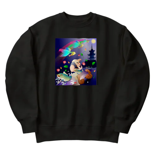 比丘比丘尼密会密漁善図（深夜） Heavyweight Crew Neck Sweatshirt