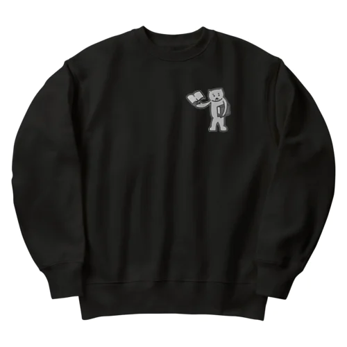 モノクロ・読書が大好きなクマ Heavyweight Crew Neck Sweatshirt