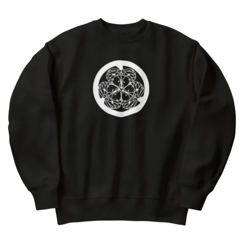 動物家紋。H.T.（三つ葉葵ハシビロコウ）ホワイト Heavyweight Crew Neck Sweatshirt