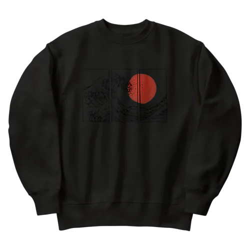 Retro Japanese Japan Flag Great Wave Outline Graphic Heavyweight Crew Neck Sweatshirt