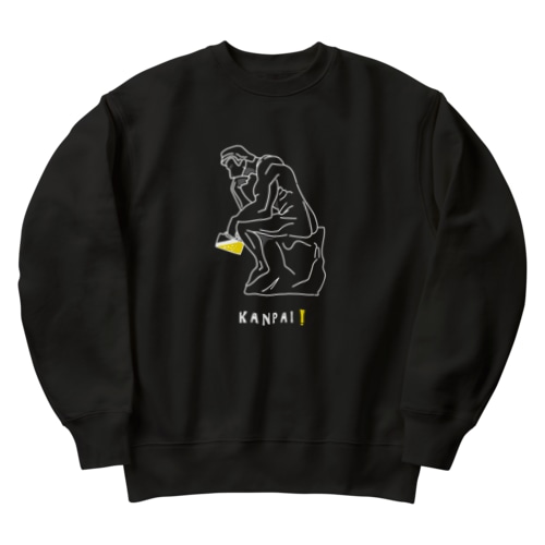 彫刻 × BEER（考える人）白線画 Heavyweight Crew Neck Sweatshirt