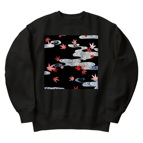 和風　着物柄　「水面のもみじ」□■ Heavyweight Crew Neck Sweatshirt