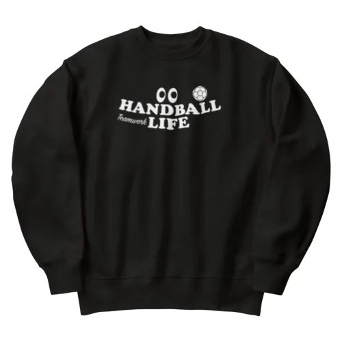 ハンドボール・目玉・白・HANDBALL・デザイン・Tシャツ・送球・男子・女子・得点・ボール・選手・ポジション・応援・スポーツ・かっこいい・かわいい・ステップシュート・有望・確実 Heavyweight Crew Neck Sweatshirt