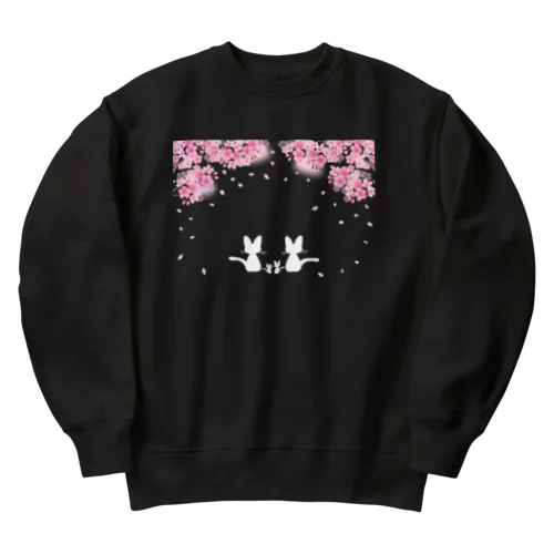 桜と白ねこ親子 Heavyweight Crew Neck Sweatshirt