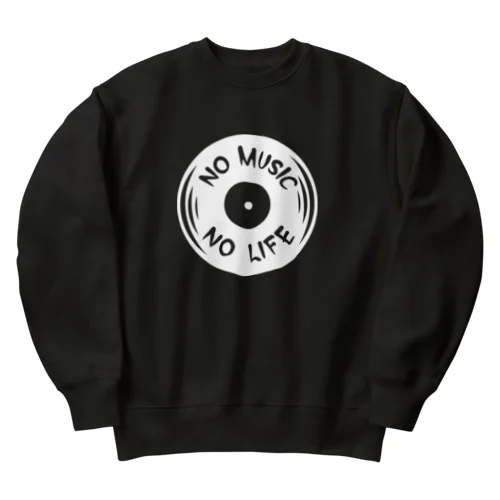 ノーミュージックノーライフ レコード盤デザイン ホワイト Heavyweight Crew Neck Sweatshirt