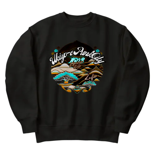 【lofiアート】ネオ浮世絵と盆栽: 北斎イズムのサイバーパンクが織りなす日本の景色の旅 Heavyweight Crew Neck Sweatshirt