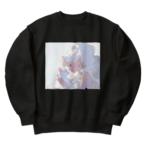 Girls and cats Heavyweight Crew Neck Sweatshirt