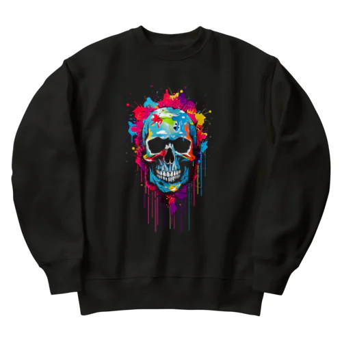 カラフルなインク垂れ骸骨 Heavyweight Crew Neck Sweatshirt