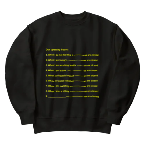 Opening Hours (Yellow) Heavyweight Crew Neck Sweatshirt