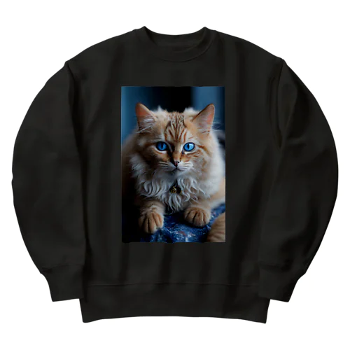 大きな青い目をした愛らしい猫グッズ Heavyweight Crew Neck Sweatshirt