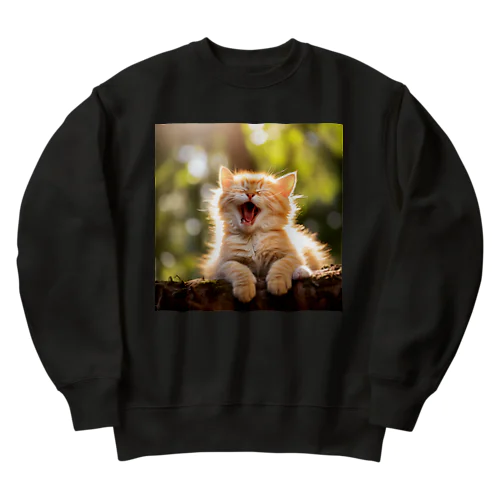 子猫のあくび　yawning kitty Heavyweight Crew Neck Sweatshirt