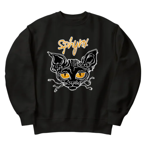 スフィンクス　黒猫　顔 Heavyweight Crew Neck Sweatshirt