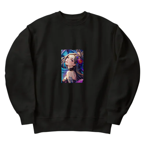 「花の中の美 - レースの少女」 Heavyweight Crew Neck Sweatshirt