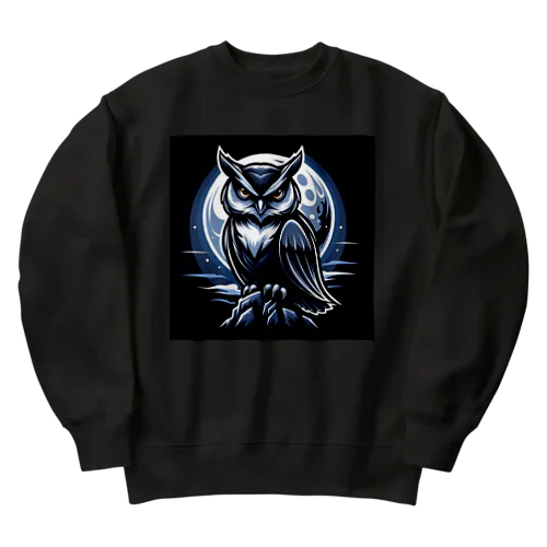 黒いかっこいいフクロウ Heavyweight Crew Neck Sweatshirt