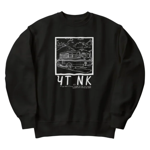 ゆたねこ　ボンネットバス　白抜き Heavyweight Crew Neck Sweatshirt