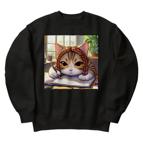 もう頑張れないねこ Heavyweight Crew Neck Sweatshirt